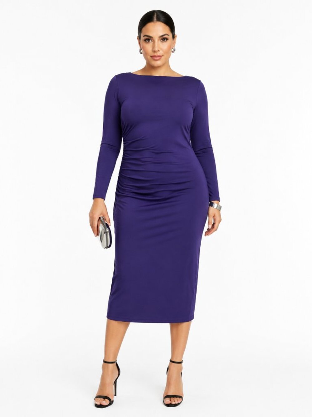 Ann Taylor Ruched Knit Midi Dress Purple Cocktail Size L